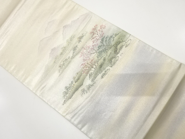 JAPANESE KIMONO / ANTIQUE FUKURO OBI / SILK / HAND PAINTED SCENERY